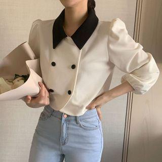 Color Block Lapel Double-breasted Shirt