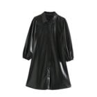 Faux Leather Long-sleeve Midi Dress