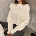 High-neck Oversize Plain Cropped Knit Sweater
