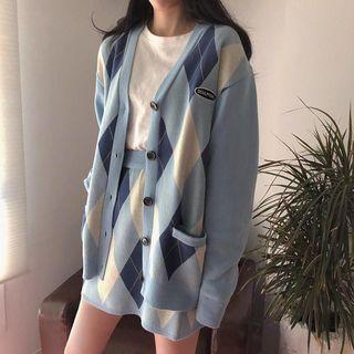 Argyle Cardigan / Knit Skirt