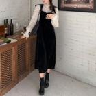 Bell-sleeve Blouse / Velvet Midi A-line Overall Dress