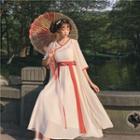 Open Front Long Jacket / Embroidered Midi A-line Dress