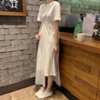 Pleated Skirt Layered T-shirt Dress Ivory - One Size
