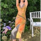 Asymmetrical Mesh Panel Midi Dress