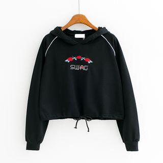 Embroidered Cropped Long-sleeve Hoodie