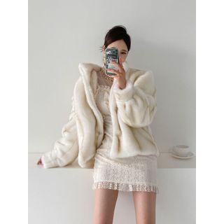 Puff-sleeve Faux-fur Jacket With Belt