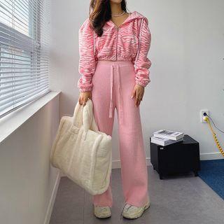 Drawstring Fluffy Ribbed Knit Pants
