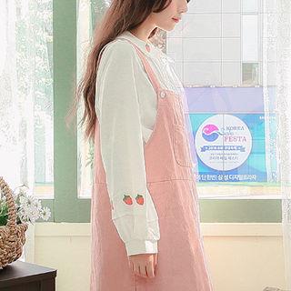 Strawberry Embroidered Blouse White - One Size