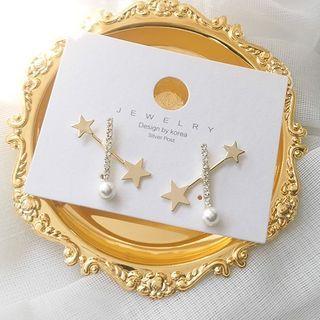 925 Sterling Silver Rhinestone Cross Star Stud Earring 1 Pair - As Shown In Figure - One Size