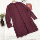 Long-sleeve Slit Sweater Dress Wine Red - One Size