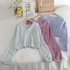 Long-sleeve V-neck Open-knit Cardigan