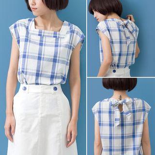 Check Square-neck Sleeveless Top
