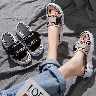Leopard Print Fabric Platform Slide Sandals