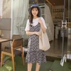 Set: Spaghetti-strap Floral Dress + T-shirt