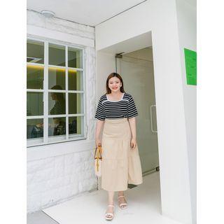Square-neck Textured Stripe T-shirt