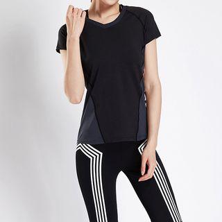 Sports Set: Short-sleeve T-shirt + Striped Yoga Pants