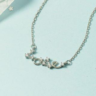 Love Lettering Rhinestone Pendant Alloy Necklace Love Rhinestone Lettering Necklace - Silver - One Size