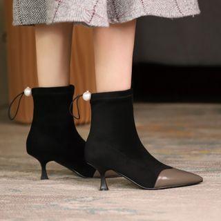 Kitten Heel Faux Pearl Short Boots