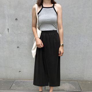 Contrast Camisole Top / High Waist Front Slit Midi Skirt