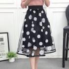 Floral Mesh A-line Midi Skirt