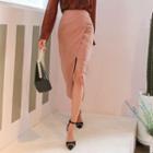 Buckled Wrap-front Long Pencil Skirt