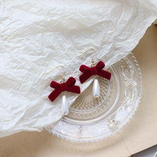 Velvet Bow Faux Pearl Dangle Earring