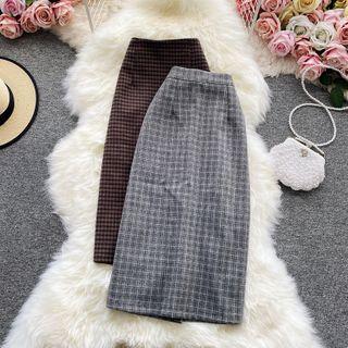 Gingham High-waist Midi Skirt