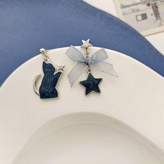 Cat Ribbon Asymmetrical Alloy Earring