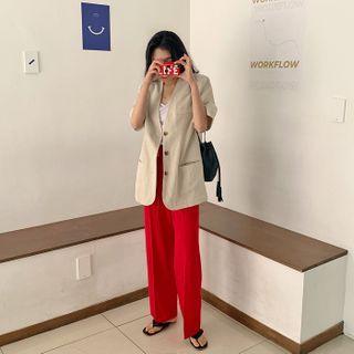 Drawcord Straight-cut Dress Pants