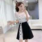 Set: Short-sleeve Mini Shirtdress + Peplum Belt
