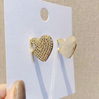 Alloy Rhinestone Heart Earring 1 Pair - 925 Silver - One Size