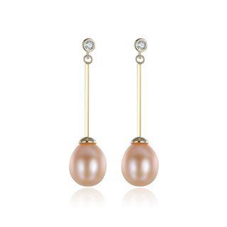 Sterling Silver Simple Fringed Pink Freshwater Pearl Earrings With Cubic Zirconia Golden - One Size