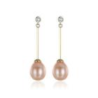 Sterling Silver Simple Fringed Pink Freshwater Pearl Earrings With Cubic Zirconia Golden - One Size