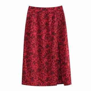 Paisley Print Slit Midi Skirt