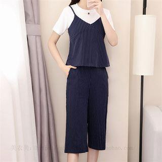 Set: T-shirt + Striped Camisole + Cropped Pants