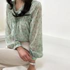 Tie-neck Shirred Floral Blouse
