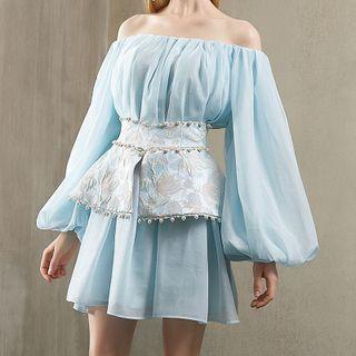 Balloon-sleeve Off-shoulder Mini A-line Dress