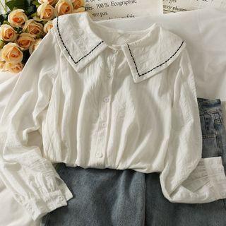 Contrasted Loose Shirt White - One Size