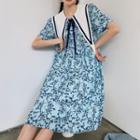Sailor Collar Floral Midi A-line Dress