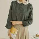 Contrast-collar Textured Blouse