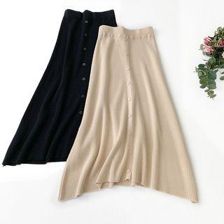 Button-front Knit A-line Skirt