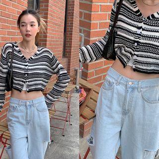 Stripe Knit Crop Cardigan
