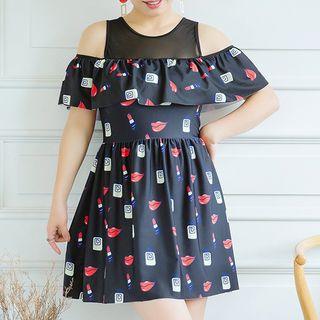Mesh Panel Cut Out Shoulder Swimdress