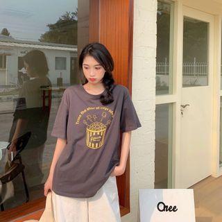 Popcorn-print Short-sleeve Round Neck T-shirt