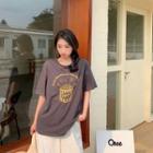 Popcorn-print Short-sleeve Round Neck T-shirt