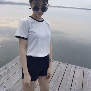Set: Piped Short-sleeve T-shirt + Shorts