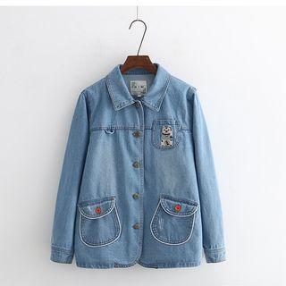 Cat Embroidered Denim Jacket