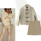 Fleece Toggle Jacket/ Corduroy Mini A-line Skirt