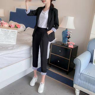 Set: Striped Panel Blazer + Dress Pants