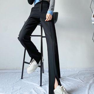 High Waist Slit-hem Straight Leg Dress Pants (various Designs)